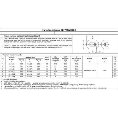 Łańcuch techniczny czarny 8mm g8 wll 2t