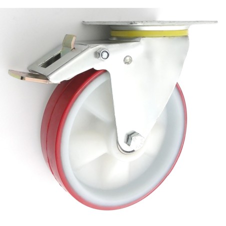 Koło tworzywo+poliuretan 200mm obudowa skrętna+ham. 65bcnwh