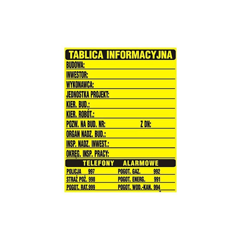 Tablica informacyjna budowlana  700x900mm