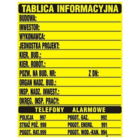 Tablica informacyjna budowlana  700x900mm