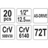 Zestaw kluczy nasadowych 1/2'' 20-częściowy