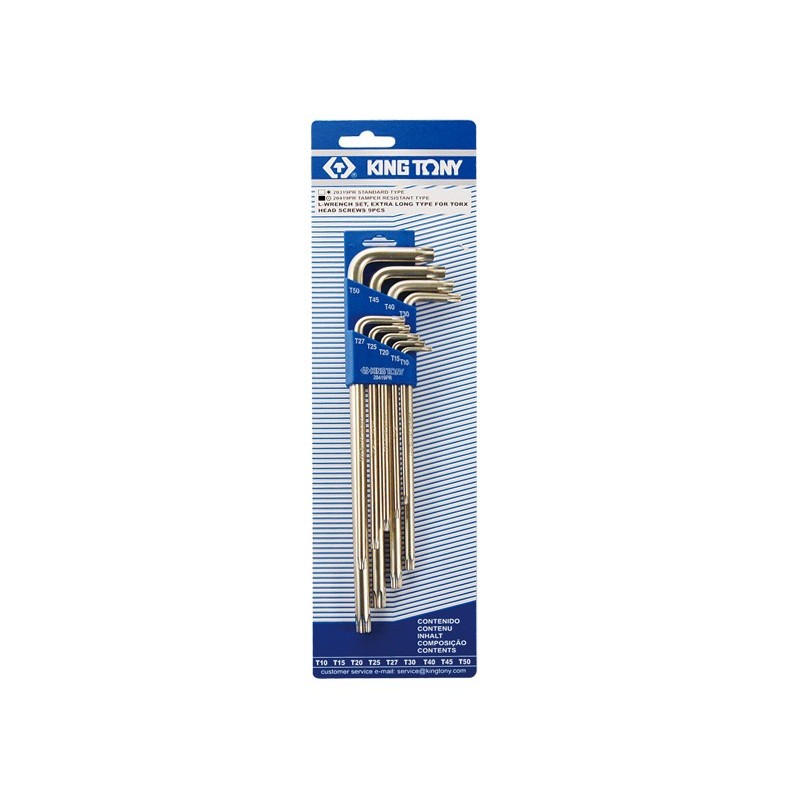 Komplet imbusów torx z otworem extra długie 9 sztuk t10-t50