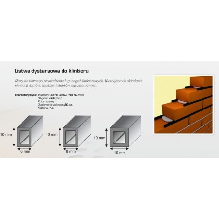 Listwa dystansowa do cegły klinkierowej 10x10mm 2mb