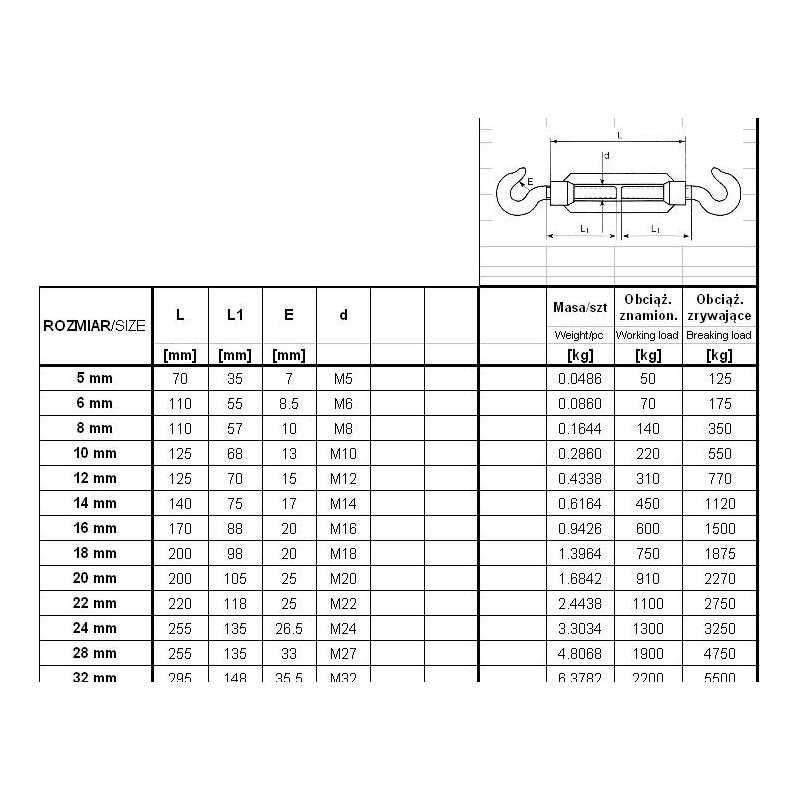 Śruba rzymska  hak+hak 6x110mm