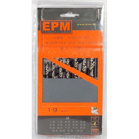 Zestaw wierteł hss do metalu 1-10mm 19szt.