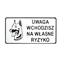 Tablica 15x29cm uwaga wchodzisz na własne ryzyko