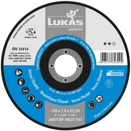 Tarcza płaska t1a 125x1.0x22 a60x-bf inox promax best life