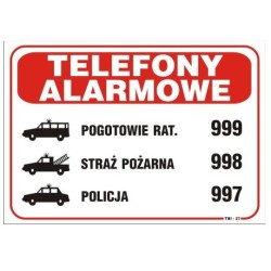 Tablica 25x17.5cm telefony alarmowe