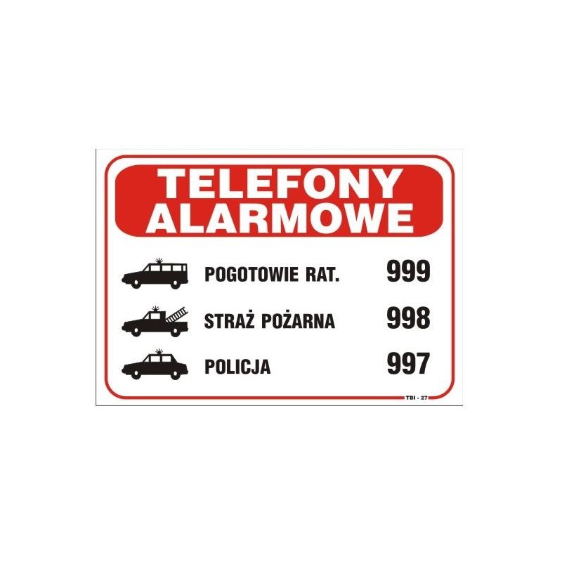 Tablica 25x17.5cm telefony alarmowe