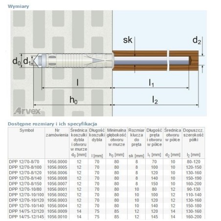 Dybel dwurozporowy do montażu parapetów dpp 12/70-08/070