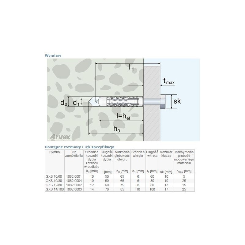 Dybel universalny wkręt łeb sześciokątny gxs 12/80mm