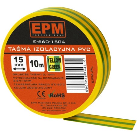 Taśma izolacyjna 15mmx10m  żółto-zielona