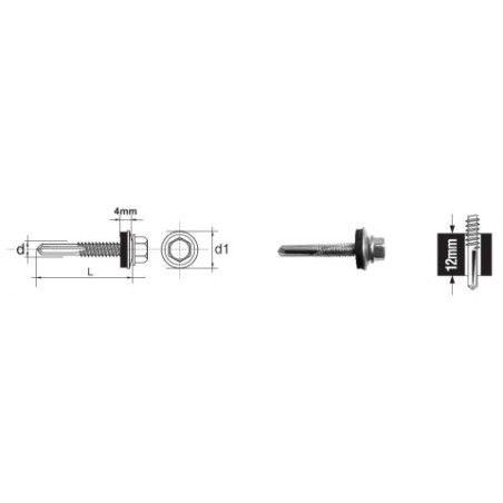 Wkręt samowiertny z łbem 6-kątnym hwh 5.5x38mm z epdm 16mm