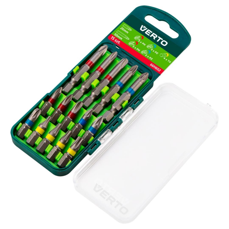 Zestaw bitów 15sztuk 25mm 3xph, 3xpz, 4xtx + 50mm 3xph, 2xpz
