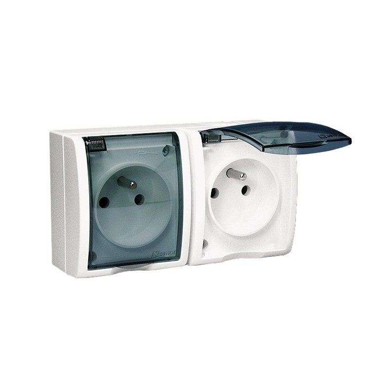 Aquarius gniazdo hermety. 2-krotne z/u ip54 z kl.dymną białe