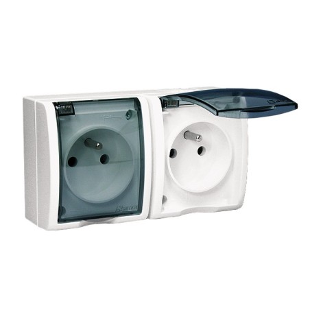 Aquarius gniazdo hermety. 2-krotne z/u ip54 z kl.dymną białe