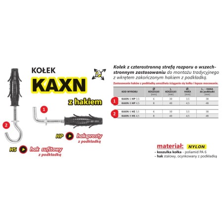 Kołek rozporowy wszechstronny kaxn 8 hak sufitowy 4.5/p