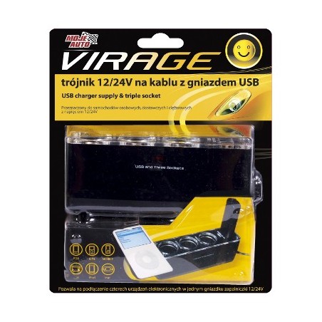 Trójnik 12/24v na kablu z gniazdem usb