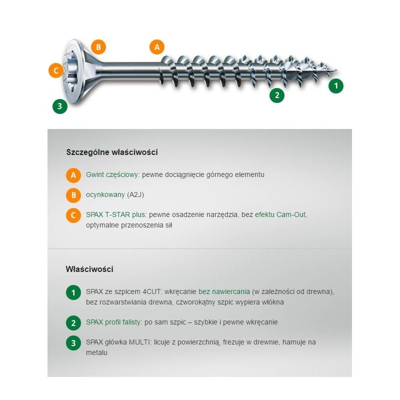 Wkręt do drewna ocynk biały txtg 4.0x60mm spax