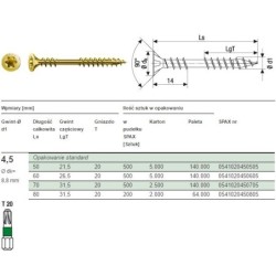 Wkręt do podłóg ocynk żółty txtg vg 4.5x60mm spax