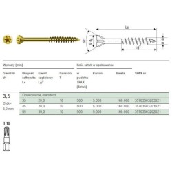 Wkręt do podłóg/desek ocynk żółty tx 3.5x55mm spax