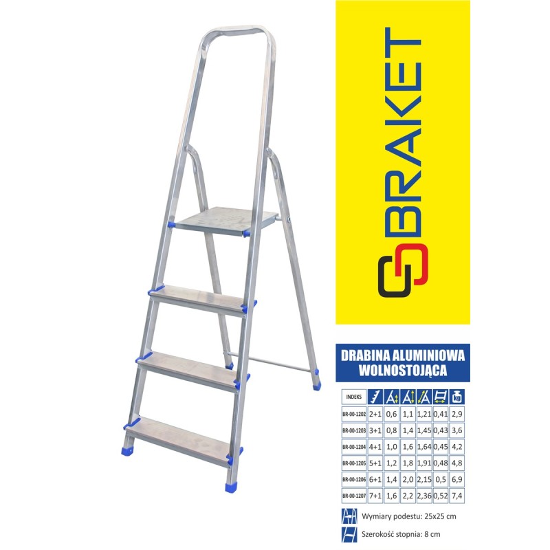 Drabina aluminiowa wolnostojąca 236cm 7 stopni + podest
