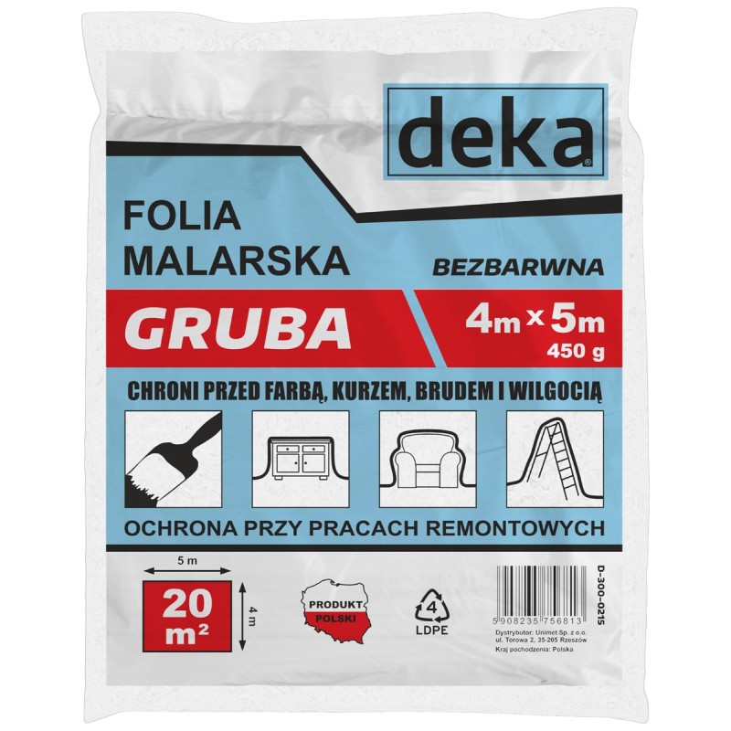 Folia malarska gruba bezbarwna 4x5m 450g