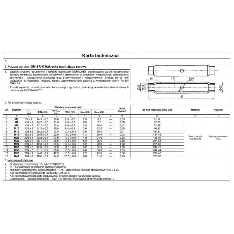 Nakrętka napinająca rurowa 12mm