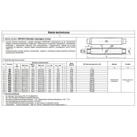 Nakrętka napinająca rurowa 12mm