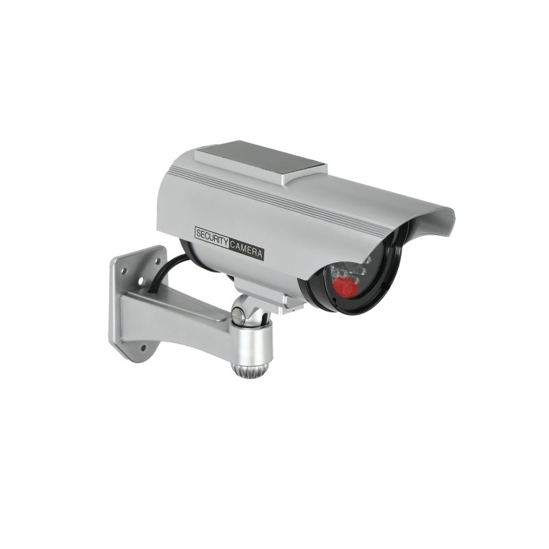 Atrapa kamery monitorującej cctv srebrna z panelem słoneczn.