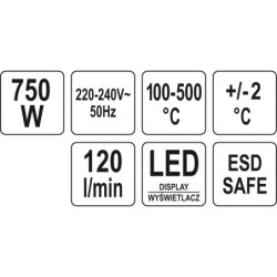 Stacja lutownicza hot air 750w z wyświetlaczem led