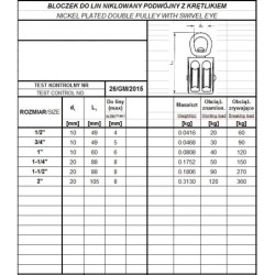 Bloczek do lin podwójny niklowany 1-1/2'