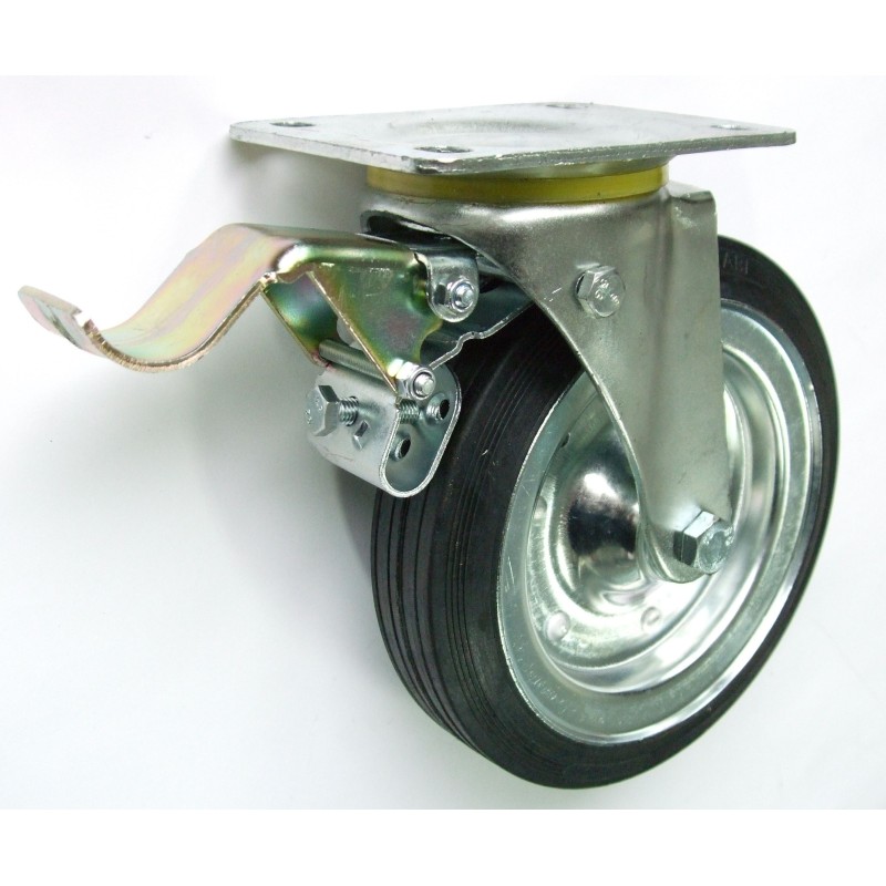 Koło metal-guma 200mm obudowa skrętna+hamulec 65h