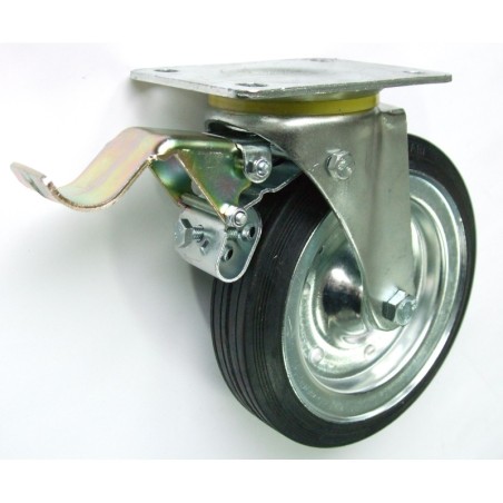 Koło metal-guma 200mm obudowa skrętna+hamulec 65h