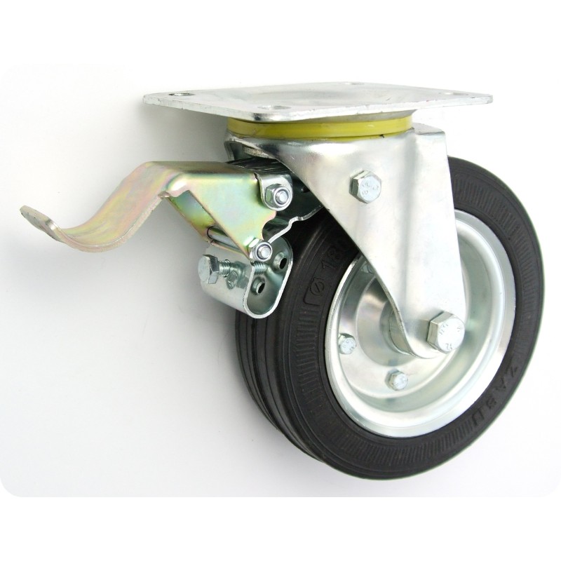 Koło metal-guma 180mm obudowa skrętna+hamulec 55h