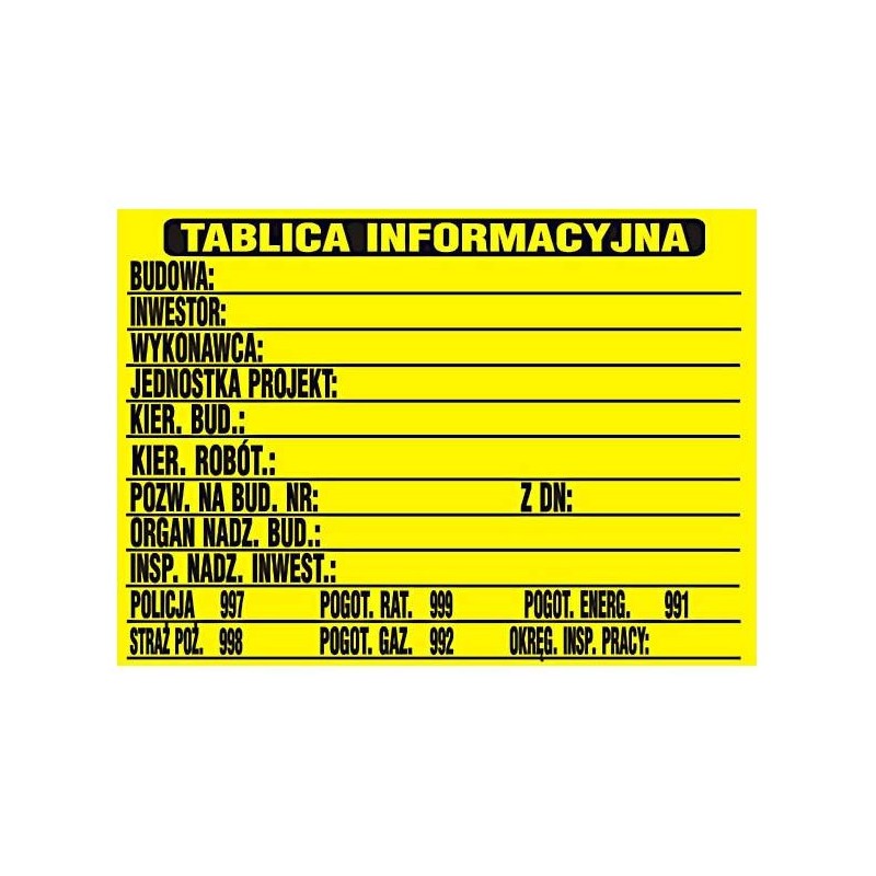 Tablica informacyjna budowlana 690x460mm